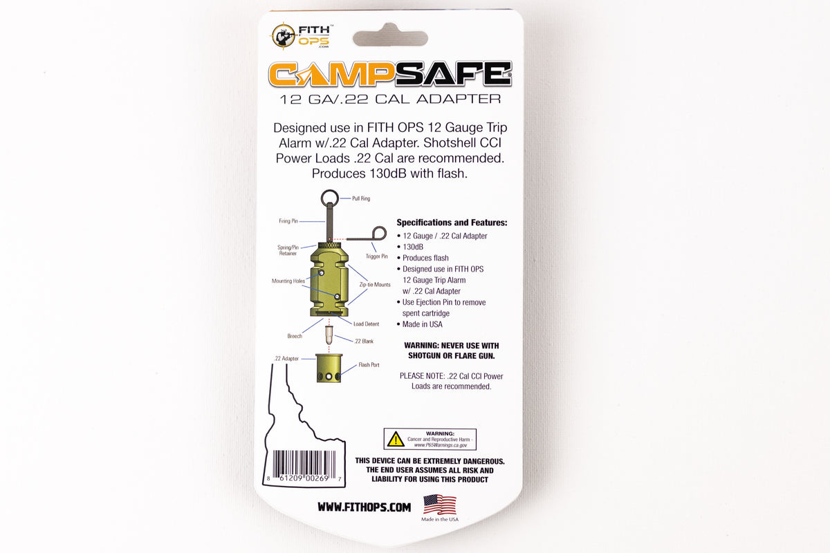 [Back of the new packaging with a diagram of perimeter trip alarm and 22 adapter for outdoor security]]
