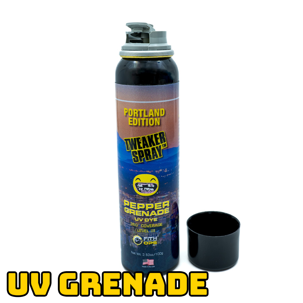 Fith Ops™ Tweaker Pepper Spray™ Portland Edition - Pepper Grenade - UV Dye - USA Made - 3.53 oz