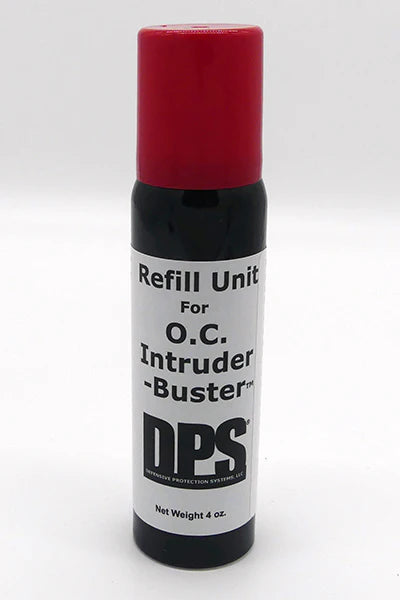 Black Canister with a red cap: O.C. Intruder-Buster™ Refill Unit